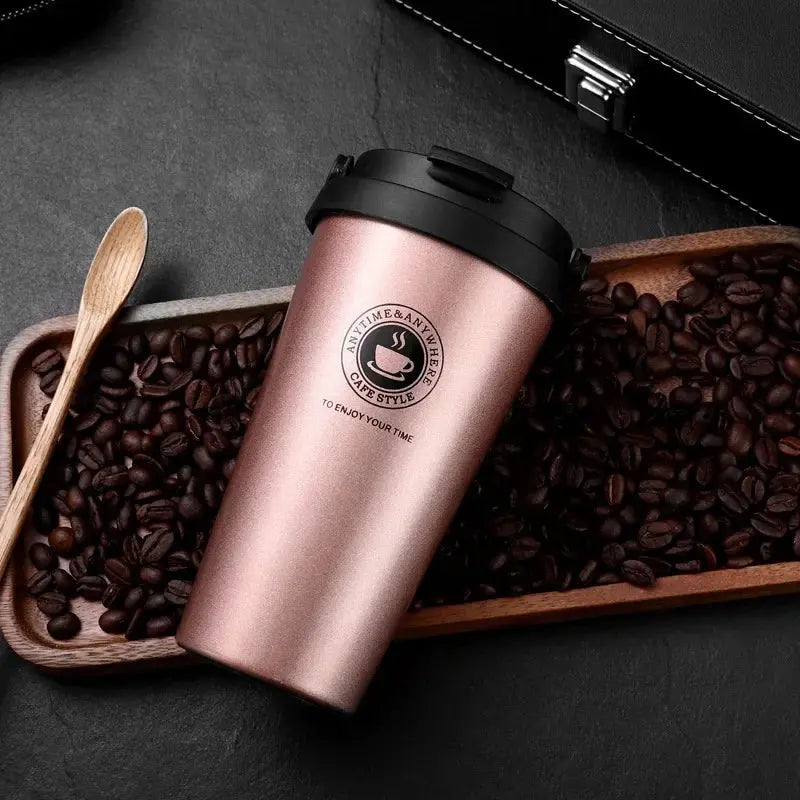 500ml Insulated Travel Coffee Cup Double Wall Leak-Proof Thermos Mug Vacuum Stainless Steel Tea Tumbler with Lid and Handle Zeyo By Lea